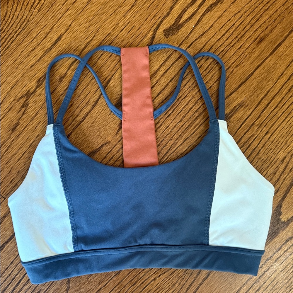 Sincerely Jules Blue, White, and orange sports  bra